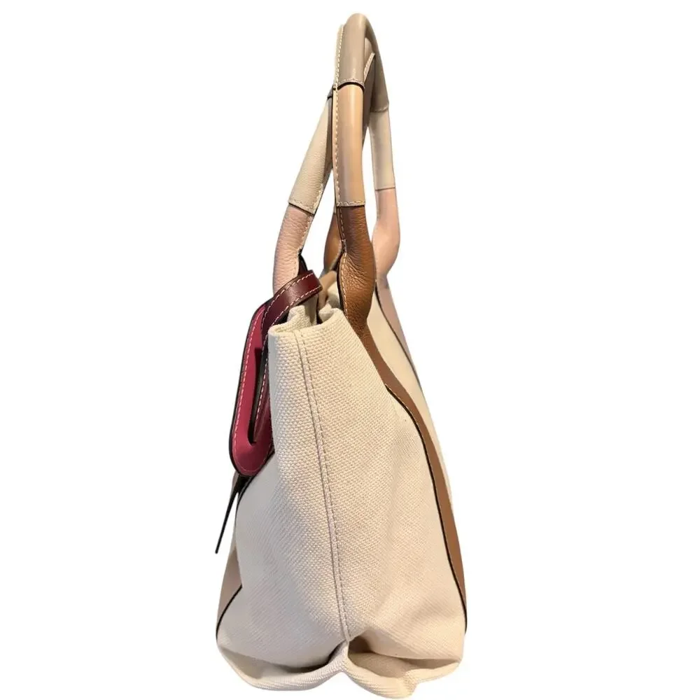 See by Chloé Ivory Canvas Tote Bag Tan Blush Leather Trim Dual Handle w/ COA
